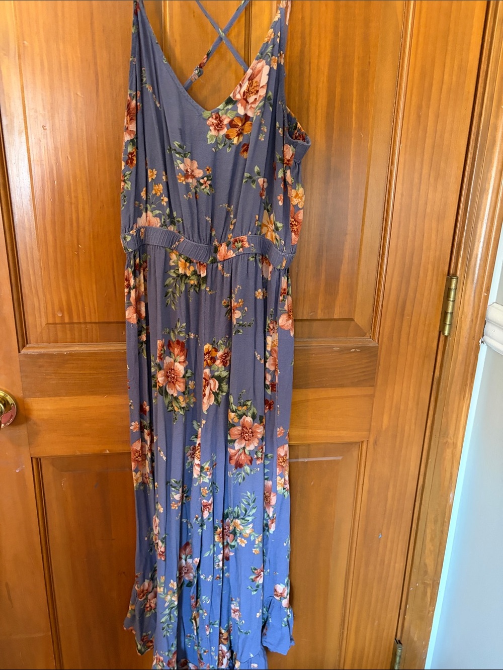American Eagle Outfitters Dusty Blue Floral Jumpsuit